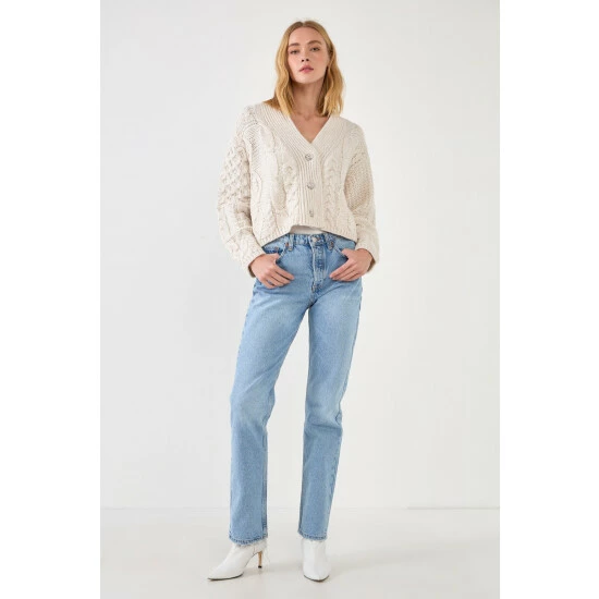 Endless Rose Jewel Button Cardigan Sweatshirts & Sweaters Cream - Image 2