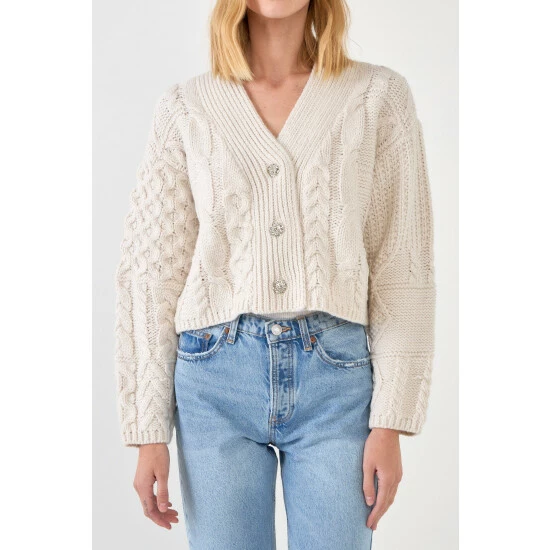Endless Rose Jewel Button Cardigan Sweatshirts & Sweaters Cream - Image 5