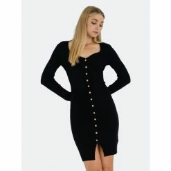 Endless Rose Long Sleeve Button Down Knit Dress Dresses Black