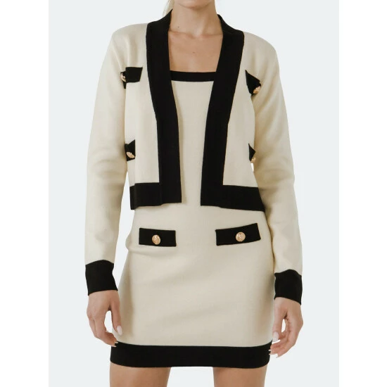 Endless Rose Ornamental Buttoned Contrast Cardigan Sweatshirts & Sweaters Ivory - Image 2