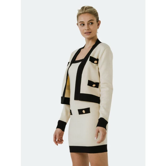 Endless Rose Ornamental Buttoned Contrast Cardigan Sweatshirts & Sweaters Ivory - Image 3