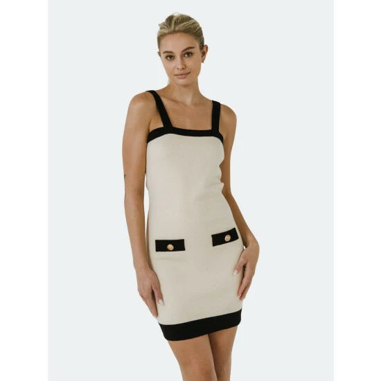 Endless Rose Ornamental Buttoned Contrast Dress Dresses Ivory 1 Endless Rose Ornamental Buttoned Contrast Dress Dresses Ivory