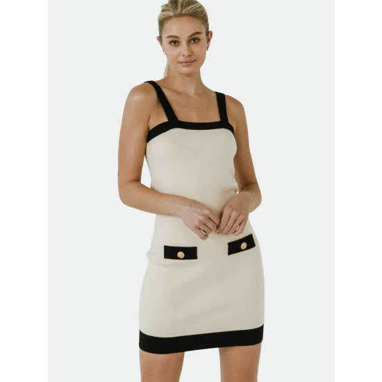Endless Rose Ornamental Buttoned Contrast Dress Dresses Ivory 4 Endless Rose Ornamental Buttoned Contrast Dress Dresses Ivory - Image 4
