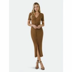 Endless Rose Button Down Knit Maxi Dress Dresses Camel