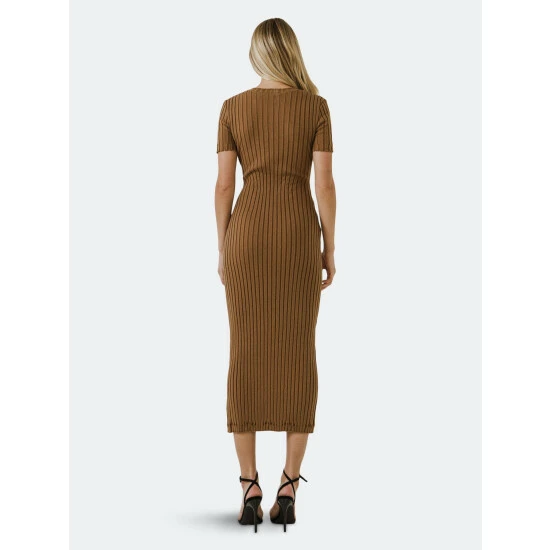 Endless Rose Button Down Knit Maxi Dress Dresses Camel - Image 3
