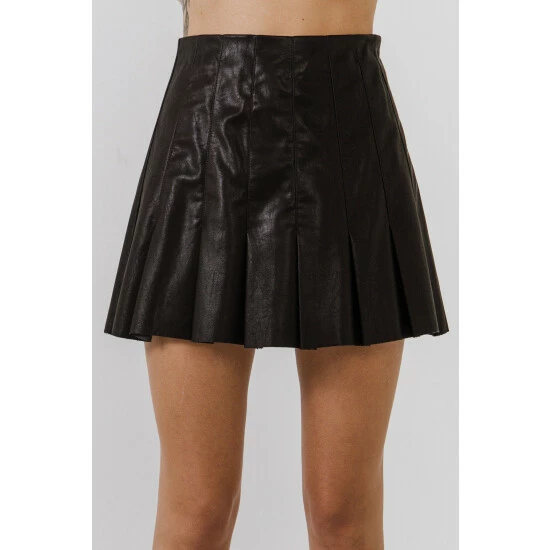 Endless Rose Pleated Faux Leather Skirt Skirts Black - Image 6
