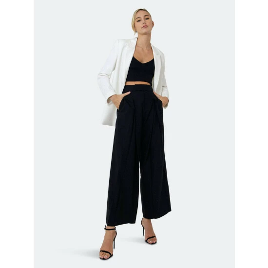 Endless Rose Pleated Detail Wide Pants Black - Image 2