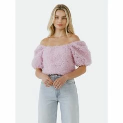 Endless Rose Mesh Fabric Floral Shape Top Tops Lilac