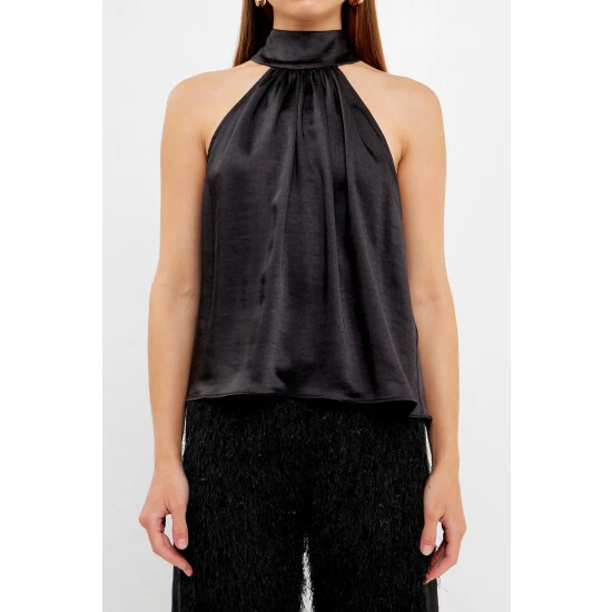 Endless Rose Satin Top Tops Black - Image 5