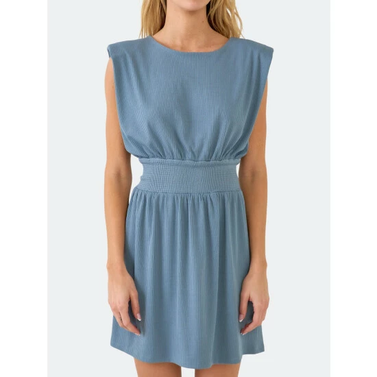 Endless Rose Shoulder Pad Mini With Smocked Waist Dresses Blue - Image 5