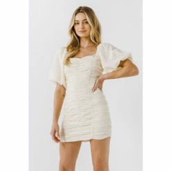 Endless Rose Textured Off-The-Shoulder Dress Dresses Ivory