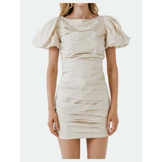 Endless Rose Ruched Puff Sleeve Dress Dresses Ivory - Image 2