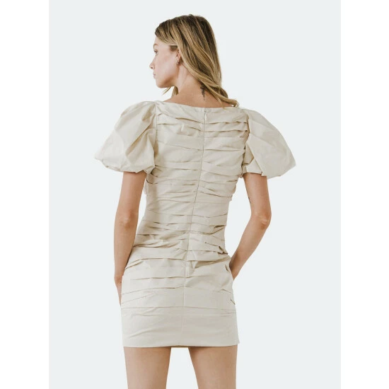 Endless Rose Ruched Puff Sleeve Dress Dresses Ivory - Image 3