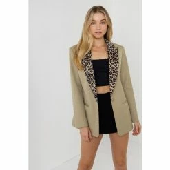 Endless Rose Leopard Collar Blazer Coats, Jackets & Blazers Taupe