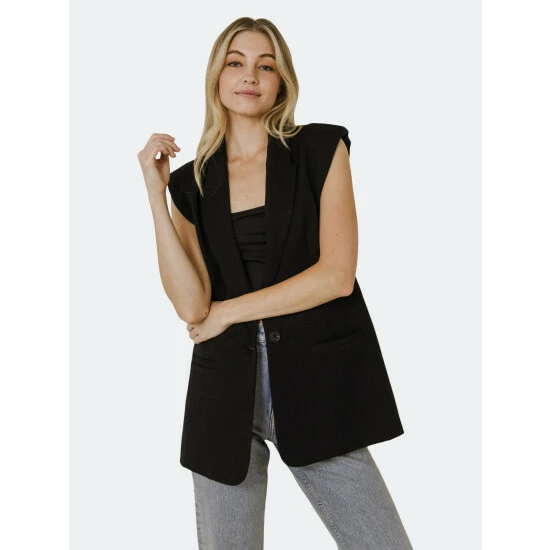 Endless Rose Shoulder Pad Vest Sweatshirts & Sweaters Black