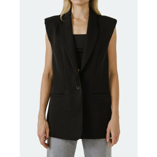 Endless Rose Shoulder Pad Vest Sweatshirts & Sweaters Black - Image 3