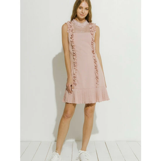 Endless Rose Mixed Media A Line Dress With Ruffle Details Dresses Powder Pink - Image 2