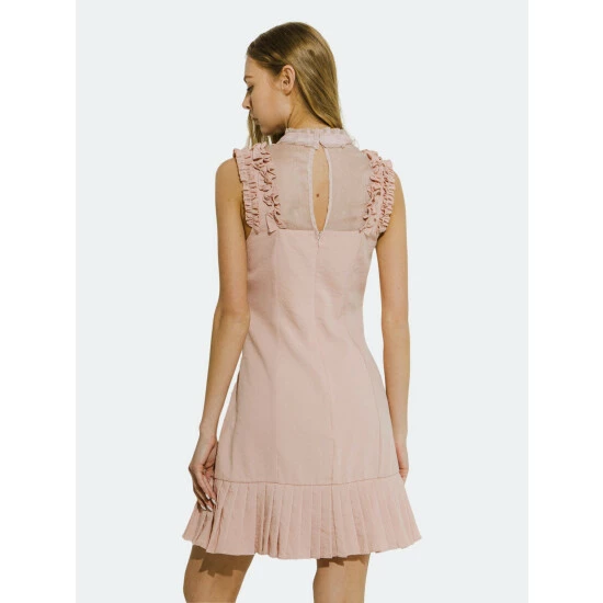 Endless Rose Mixed Media A Line Dress With Ruffle Details Dresses Powder Pink - Image 4