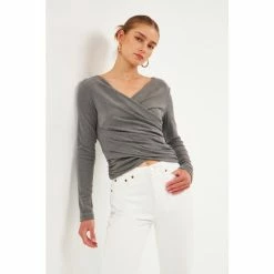 Endless Rose Shirring Detail Fitted Top Tops Black