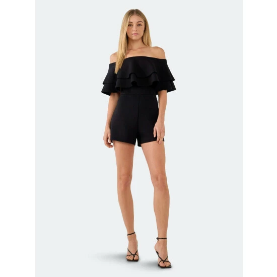 Endless Rose Off The Shoulder Ruffled Romper Jumpsuits & Rompers White - Image 2