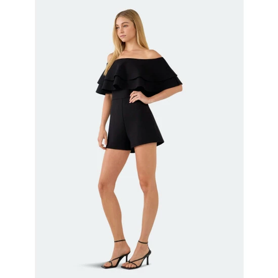 Endless Rose Off The Shoulder Ruffled Romper Jumpsuits & Rompers White - Image 3