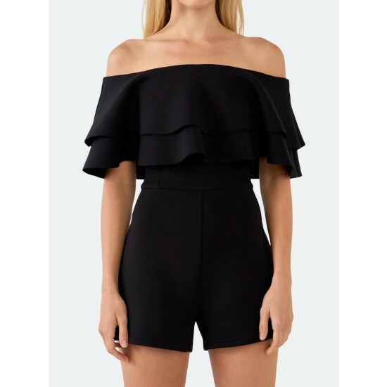 Endless Rose Off The Shoulder Ruffled Romper Jumpsuits & Rompers White - Image 5