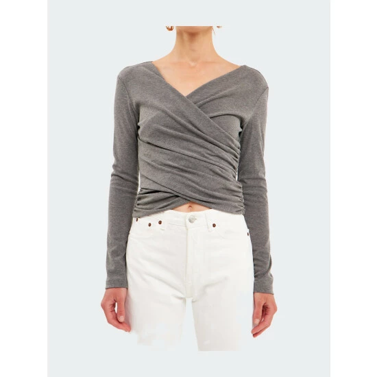 Endless Rose Shirring Detail Fitted Top Tops Black - Image 2