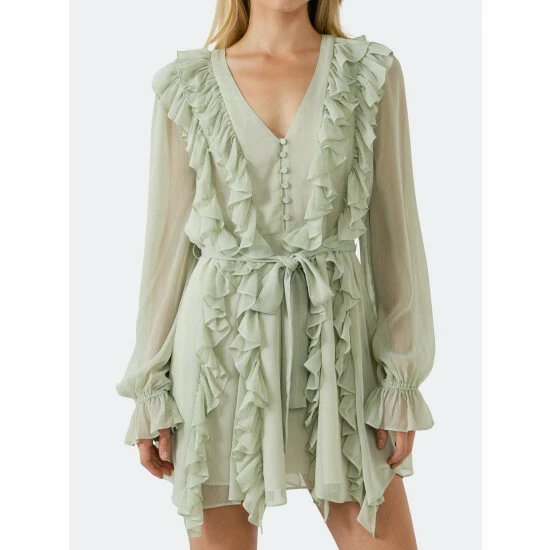 Endless Rose Button Down Ruffle Mini Dress Dresses Pistachio - Image 2