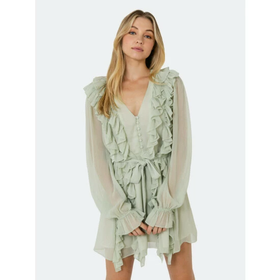 Endless Rose Button Down Ruffle Mini Dress Dresses Pistachio - Image 3