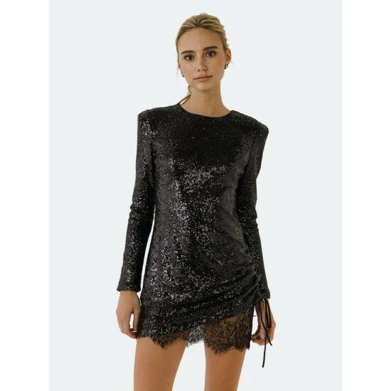 Endless Rose Sequins Dress With Lace Dresses Black