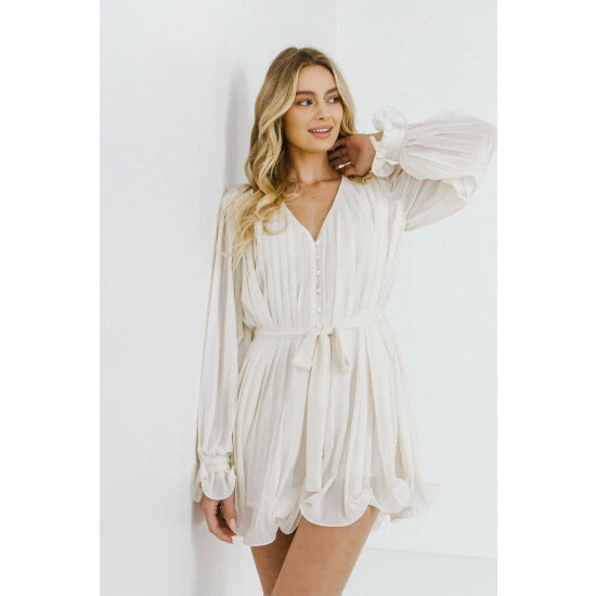 Endless Rose Pleated Romper Jumpsuits & Rompers Ivory - Image 2