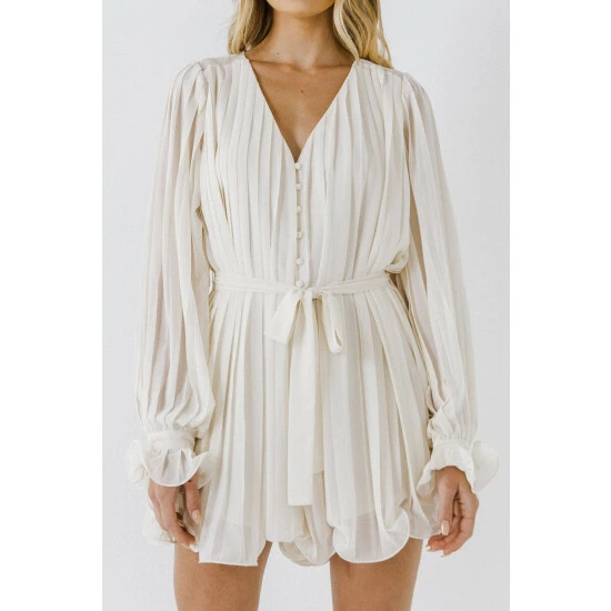 Endless Rose Pleated Romper Jumpsuits & Rompers Ivory - Image 3