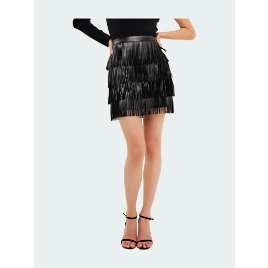 Endless Rose Pu Fringe Mini Skirt Skirts Black - Image 4