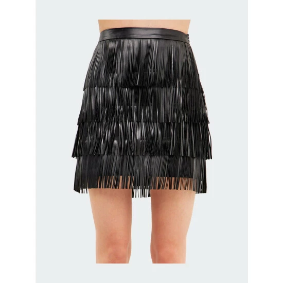 Endless Rose Pu Fringe Mini Skirt Skirts Black - Image 5