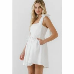 Endless Rose Bowed Square Neckline Baby Doll Mini Dress Dresses White