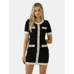 Endless Rose Knit Dress With Contrast Ribbing Dresses Cream