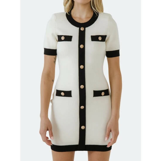 Endless Rose Knit Dress With Contrast Ribbing Dresses Cream - Image 5