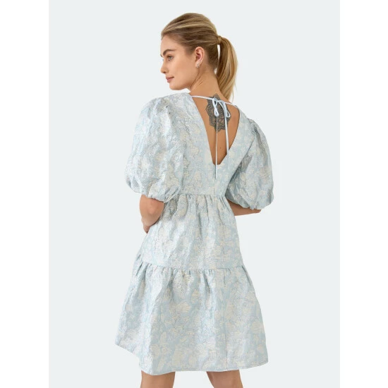 Endless Rose Jacquard Puff Sleeve High Low Dress Dresses Blue - Image 6