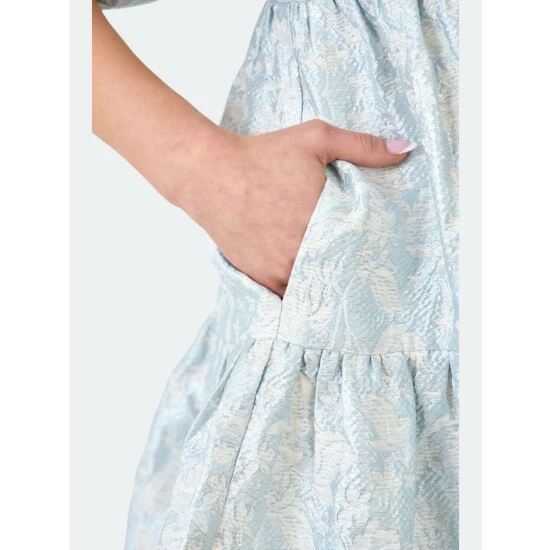 Endless Rose Jacquard Puff Sleeve High Low Dress Dresses Blue - Image 7