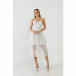 Endless Rose Lace Cami Tiered Midi Dress Dresses White