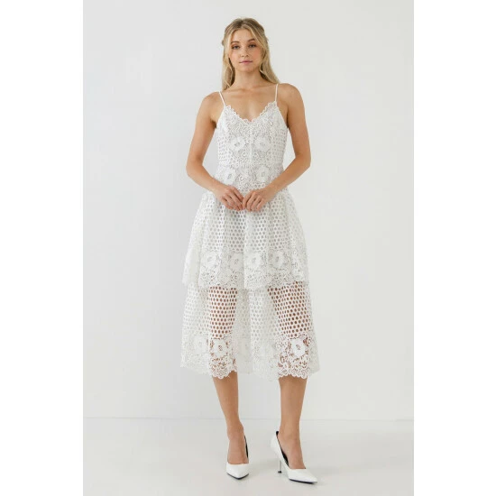 Endless Rose Lace Cami Tiered Midi Dress Dresses White - Image 2