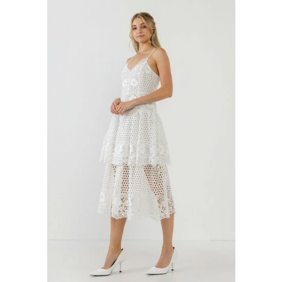Endless Rose Lace Cami Tiered Midi Dress Dresses White - Image 3