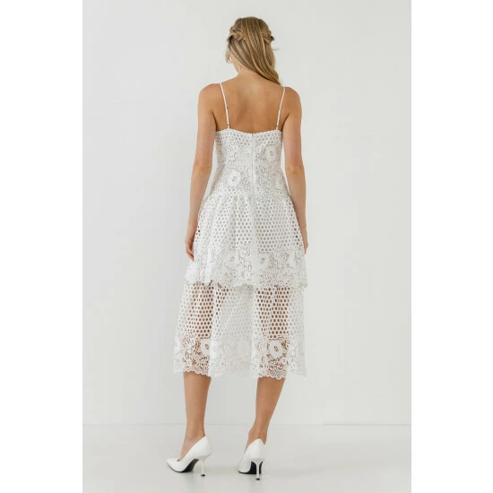 Endless Rose Lace Cami Tiered Midi Dress Dresses White - Image 4