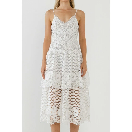 Endless Rose Lace Cami Tiered Midi Dress Dresses White - Image 5
