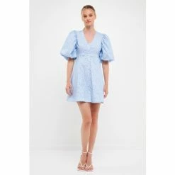 Endless Rose Floral Print Mini Dress With Button Detail - Blue Multi Dresses