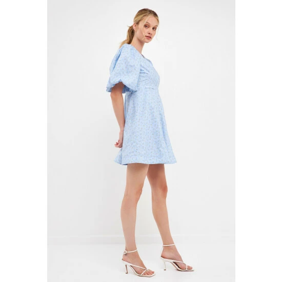 Endless Rose Floral Print Mini Dress With Button Detail - Blue Multi Dresses - Image 2