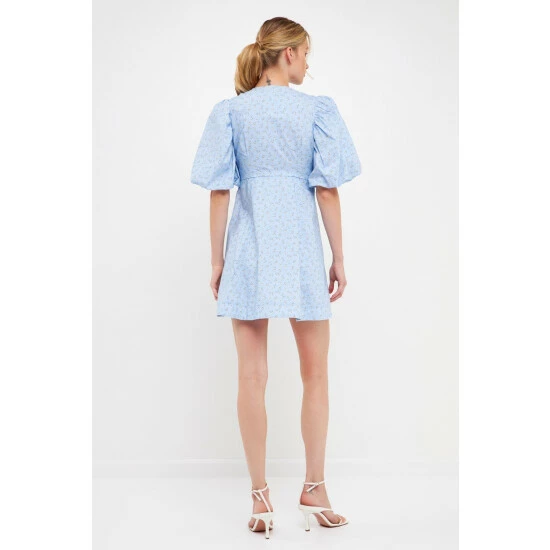 Endless Rose Floral Print Mini Dress With Button Detail - Blue Multi Dresses - Image 3