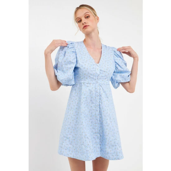 Endless Rose Floral Print Mini Dress With Button Detail - Blue Multi Dresses - Image 4