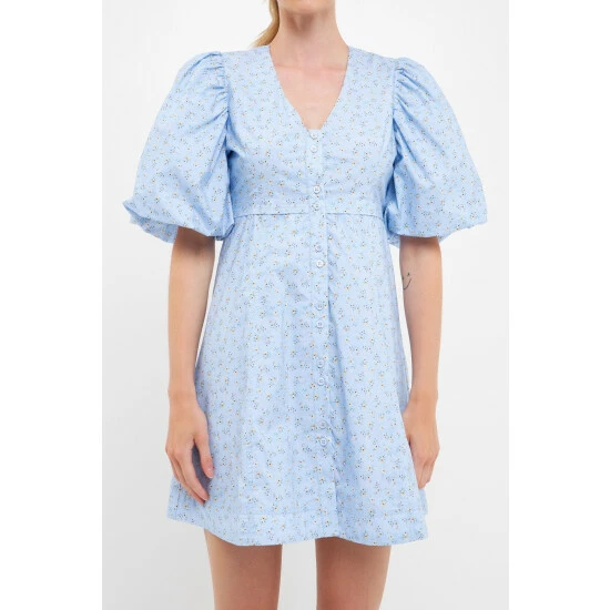 Endless Rose Floral Print Mini Dress With Button Detail - Blue Multi Dresses - Image 5