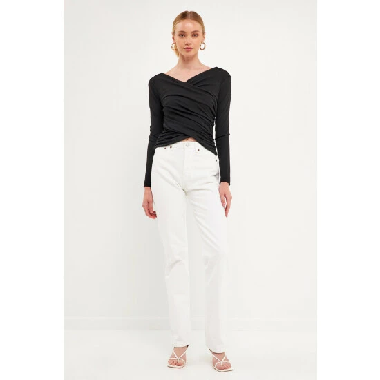 Endless Rose Shirring Detail Fitted Top Tops Black - Image 10